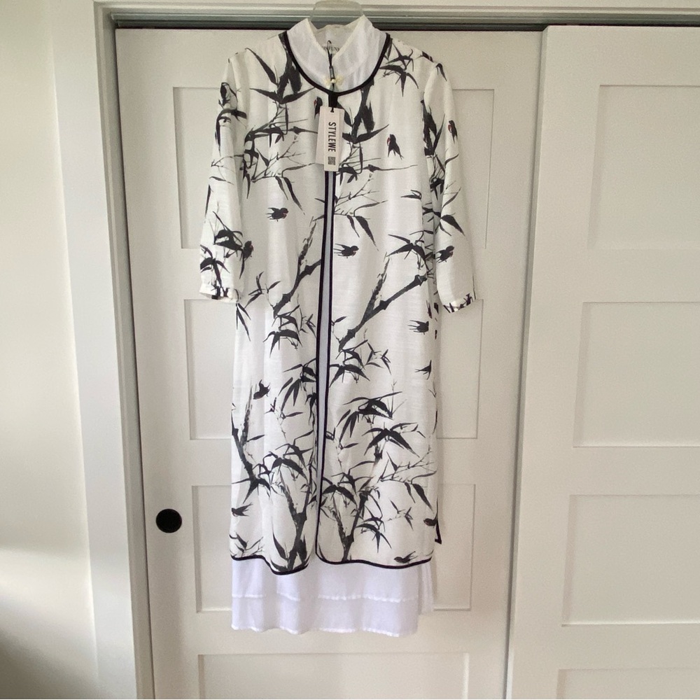Two Piece Dress Birds & Bamboo Sheath with Duster Mandarin Collar L (StyleWe XL) - Picture 16 of 16